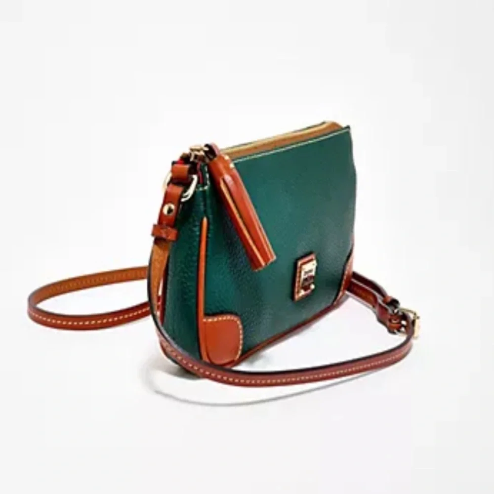 Dooney & Bourke Green and Brown Pebbled Leather Mini Crossbody
